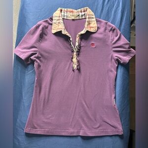 Burberry London Purple Polo Shirt with Plaid Collar (medium us size)
